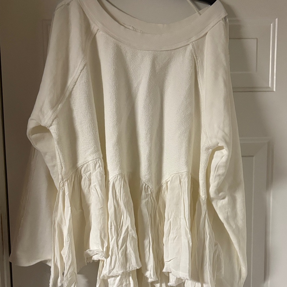 Free People Gold Duster Ivory Cream oversized asymmetrical Sweatshirt NWOT - Picture 3 of 9